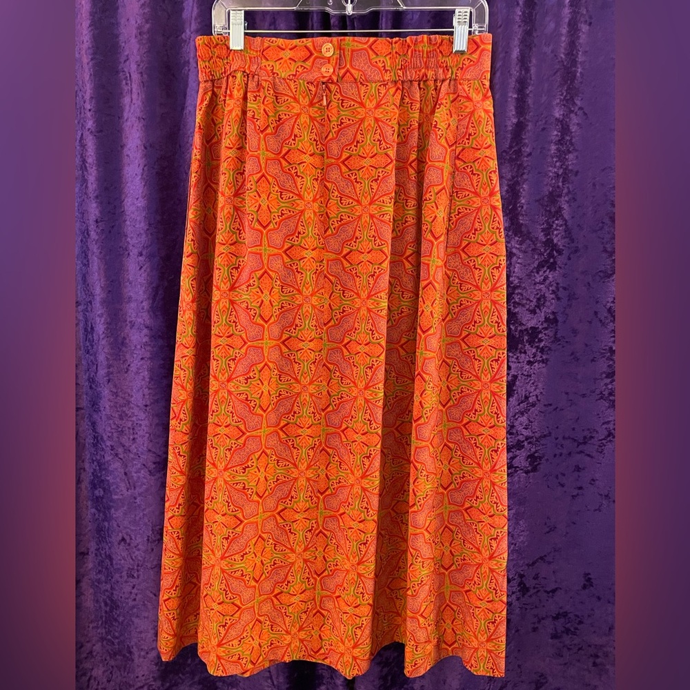 EVAN- PICONE rusty orange & red 100%silk pleated midi-maxi pencil skirt Vintage - Picture 2 of 16